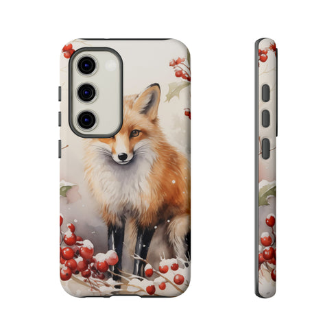 Christmas Fox in a Wreath of Red Berries - Impact Resistant Phone Case Samsung Galaxy S23 Matte